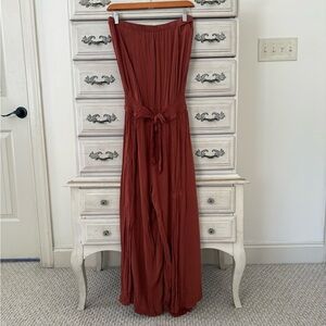 Becca Rust Strapless Beach Gauze Jumpsuit